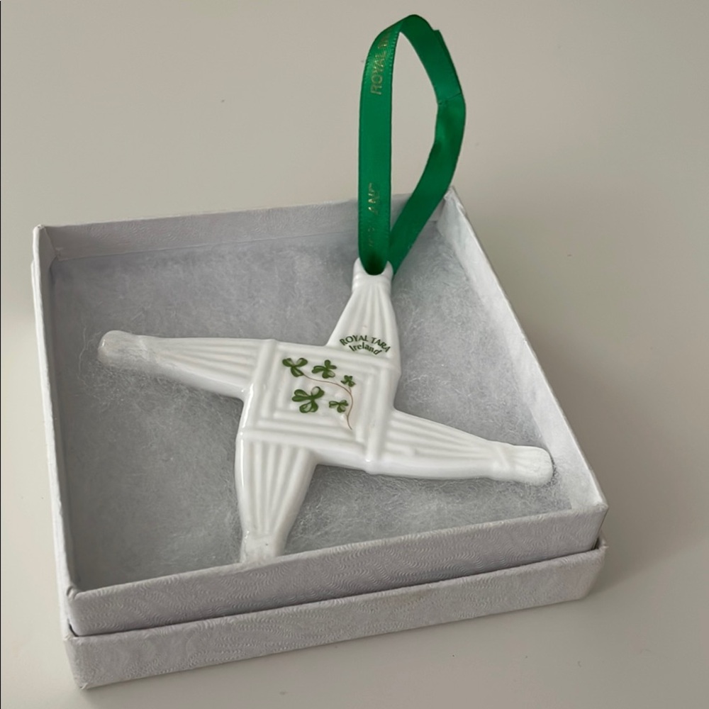 White and Green Holiday Ornament with Shamrock Detail
